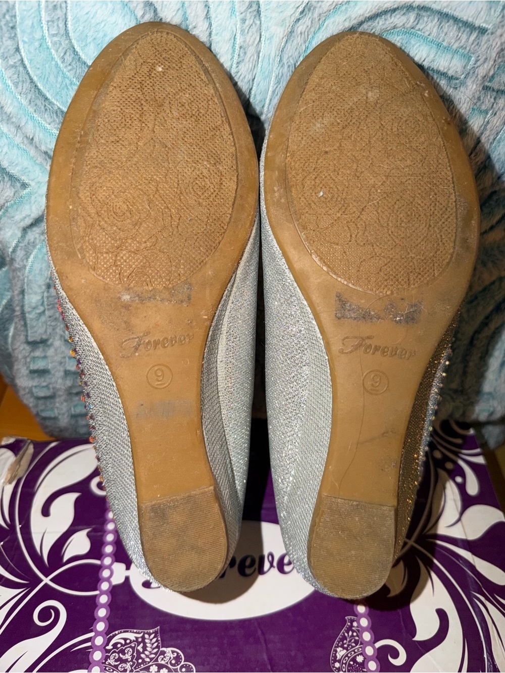 Forever Silver Glitter Wedge Pumps with Rhinestone Accents - Picture 4 of 5